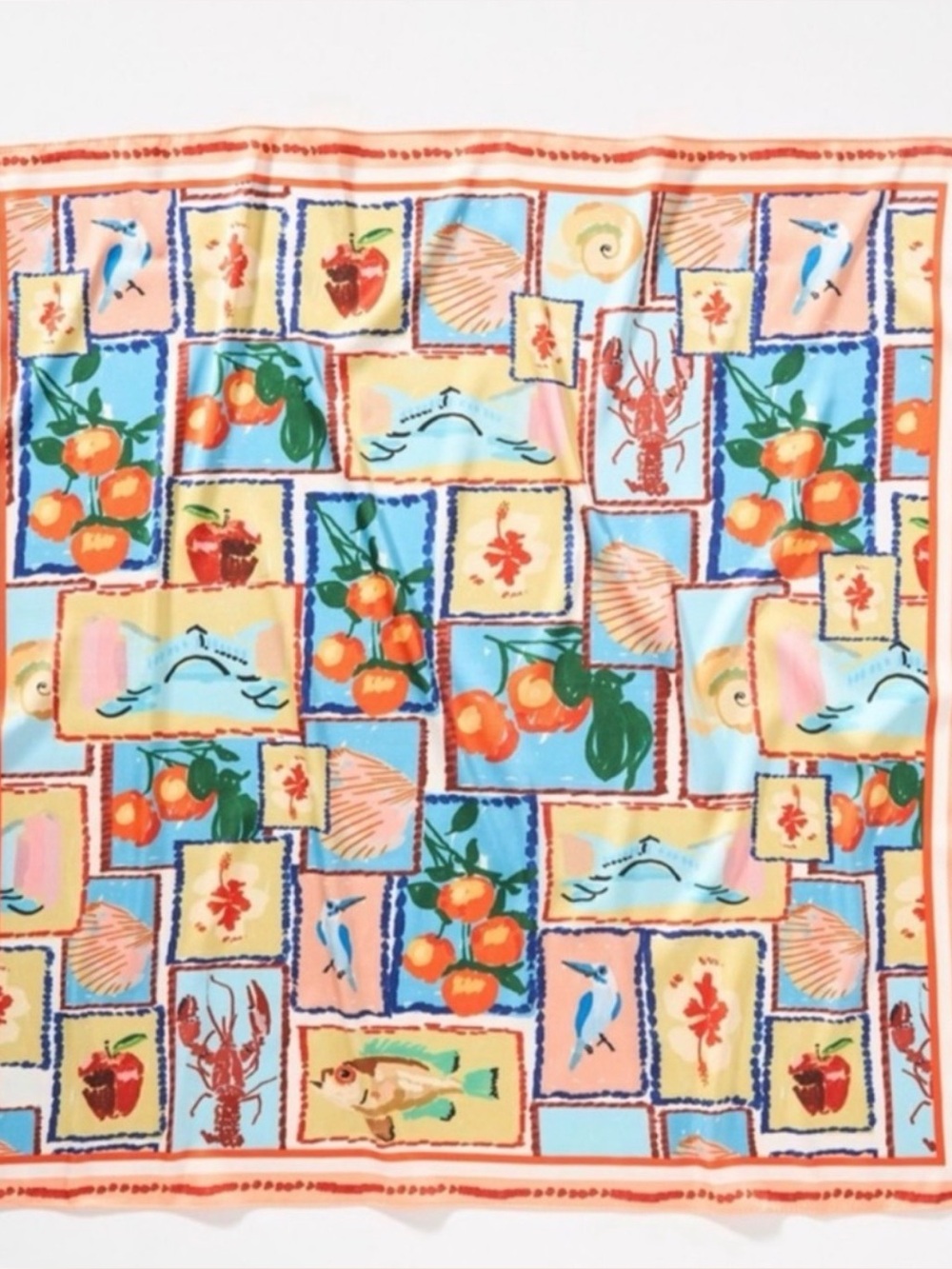 Anthropologie Bright Icon Fruit Lobster 28” Neck Bag Hair Scarf